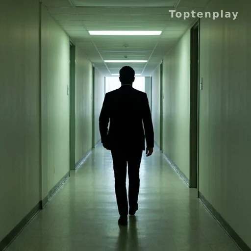 Silhouette d'une personne dans un couloir institutionnel, garde à vue