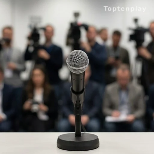 Microphone lors d'une conférence de presse sur l'affaire Patrick Bruel