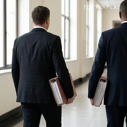 Avocats anonymes dans un couloir de justice