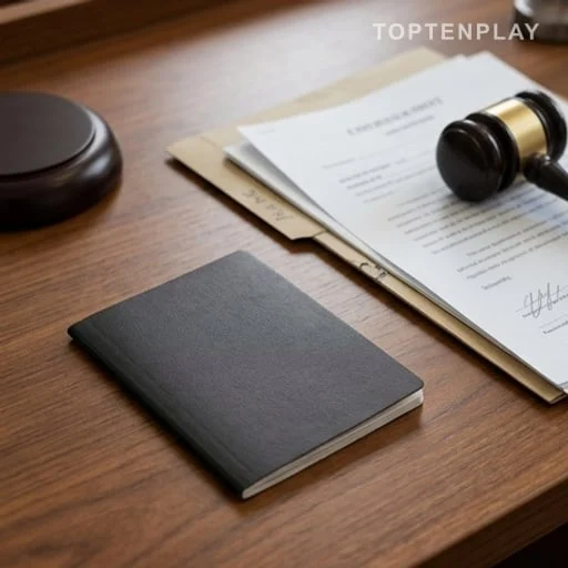 Passeport et dossier de justice sur un bureau