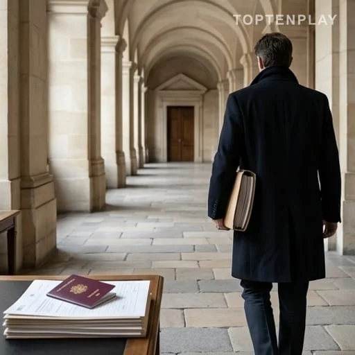 Passeport et dossier de justice sur une table