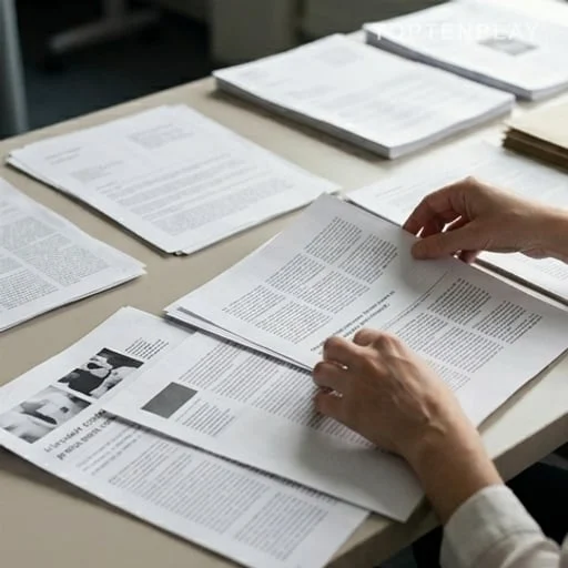 Documents de presse et témoignages anonymisés sur un bureau