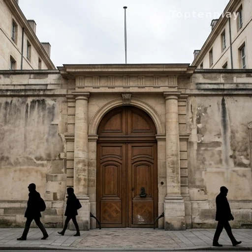 Entrée d'un palais de justice français, procédure contrôle judiciaire Patrick Bruel