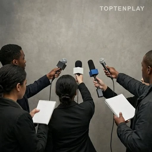 Journalistes anonymes suivant une affaire de justice