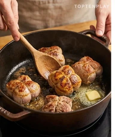 Sear the paupiettes without rushing