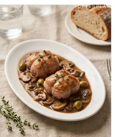 Braised Veal Paupiettes with Mushrooms