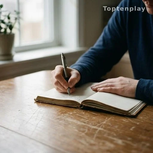 Adulte écrivant dans un journal intime, démarche d'accompagnement psychologique et introspection