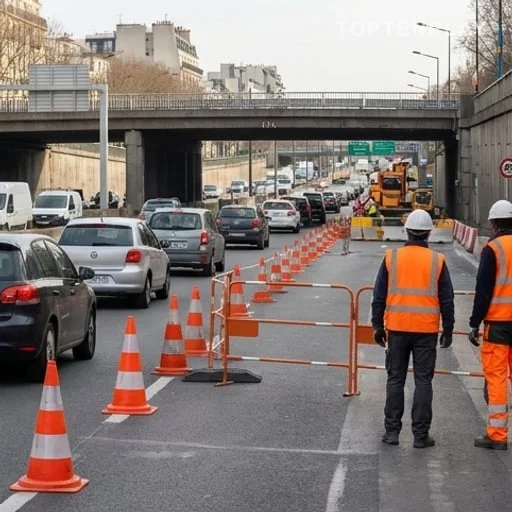 Chantier routier lié au périphérique et à la voiture