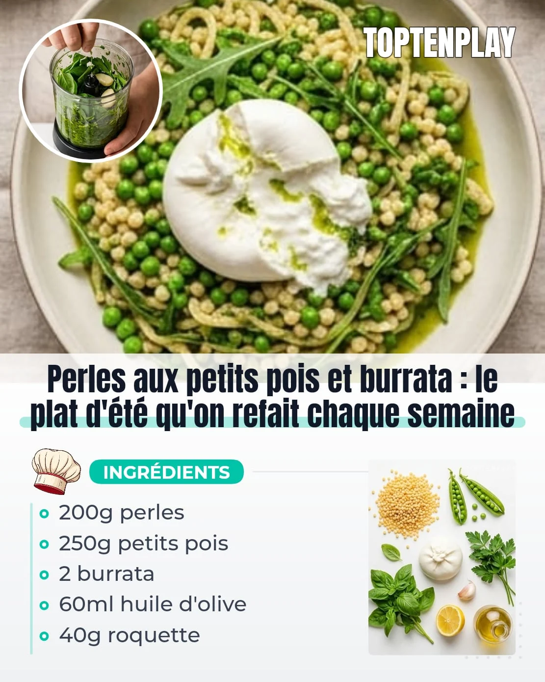 Perles aux petits pois et burrata : le plat d&rsquo;été qu&rsquo;on refait chaque semaine