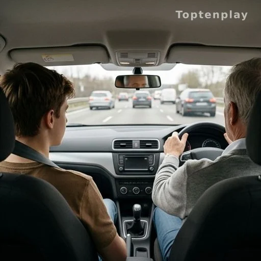 Conduite accompagnée dès 17 ans, jeune conducteur avec accompagnateur