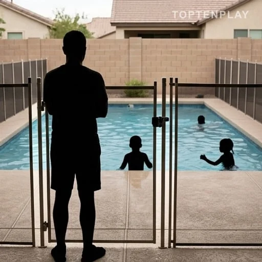 Barrière de sécurité piscine autour d’un bassin privé