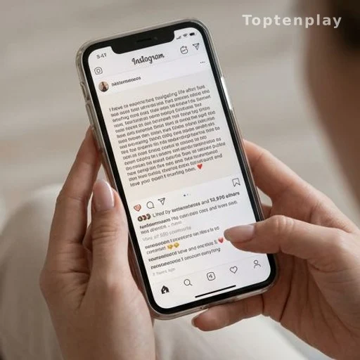Mains tenant un smartphone affichant une publication Instagram liée à une plainte pour viol