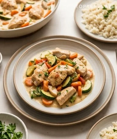Poêlée de poulet crémeux aux légumes