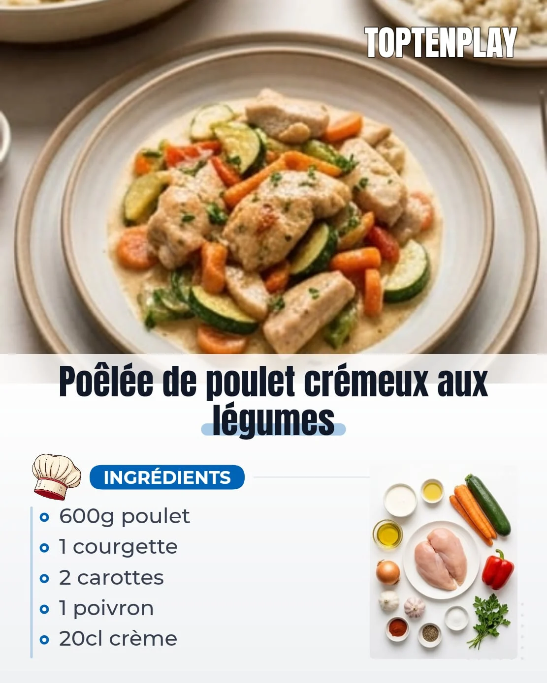 Poêlée de poulet crémeux aux légumes
