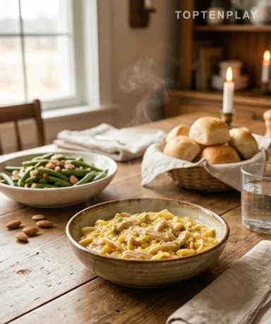 Slow Cooker Amish Chicken with Noodles and Creamy Corn