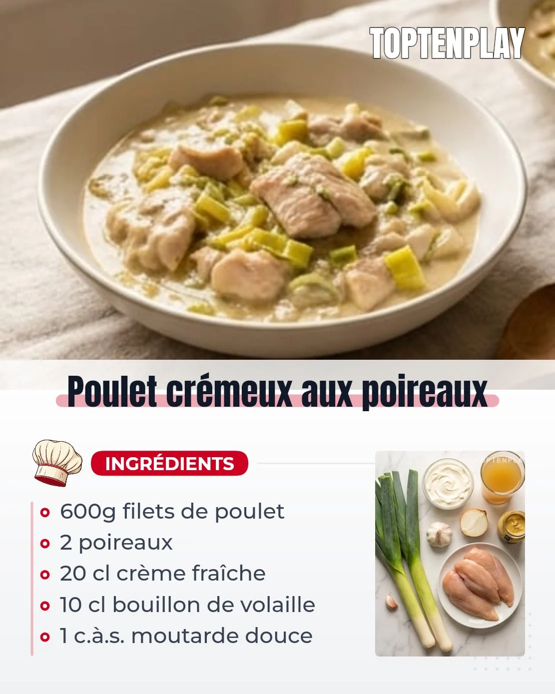 Poulet crémeux aux poireaux