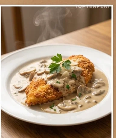 Crispy Chicken with Mushroom-Parmesan Sauce