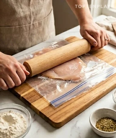 Aplatis le poulet pour gagner en tendreté