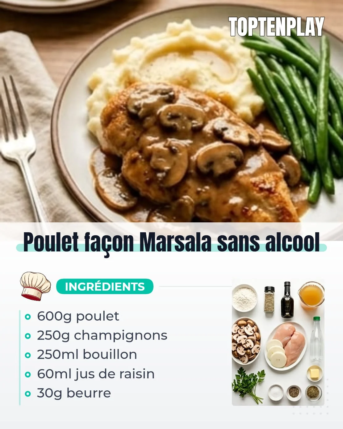Poulet façon Marsala sans alcool