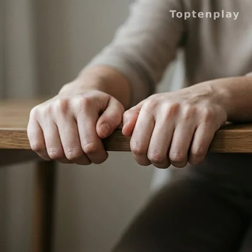 Mains crispées sur une table illustrant la tension liée à une faible tolérance à la frustration