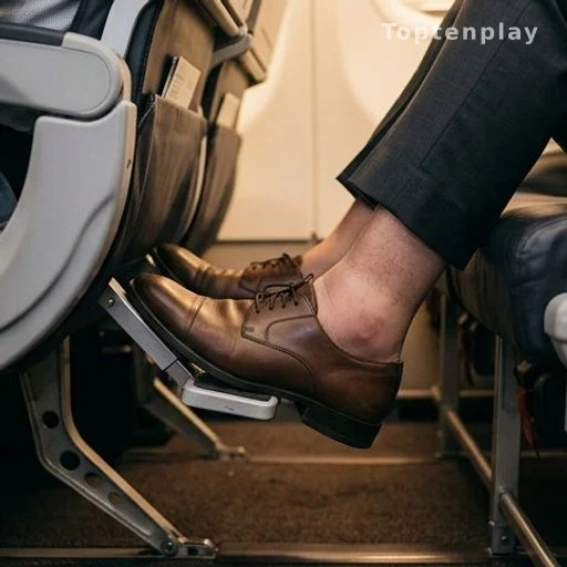 Pieds gonflés dans des chaussures serrées à bord d'un avion en vol