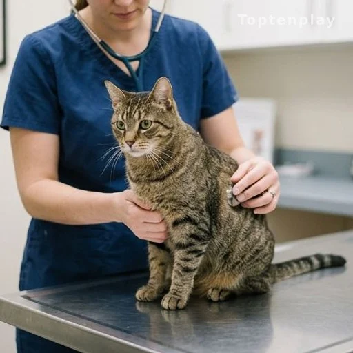 Vétérinaire examinant un chat lors d'une consultation pour comportement anxieux