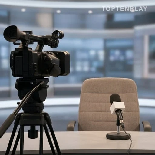 Plateau d’entretien vidéo avec micros et caméra