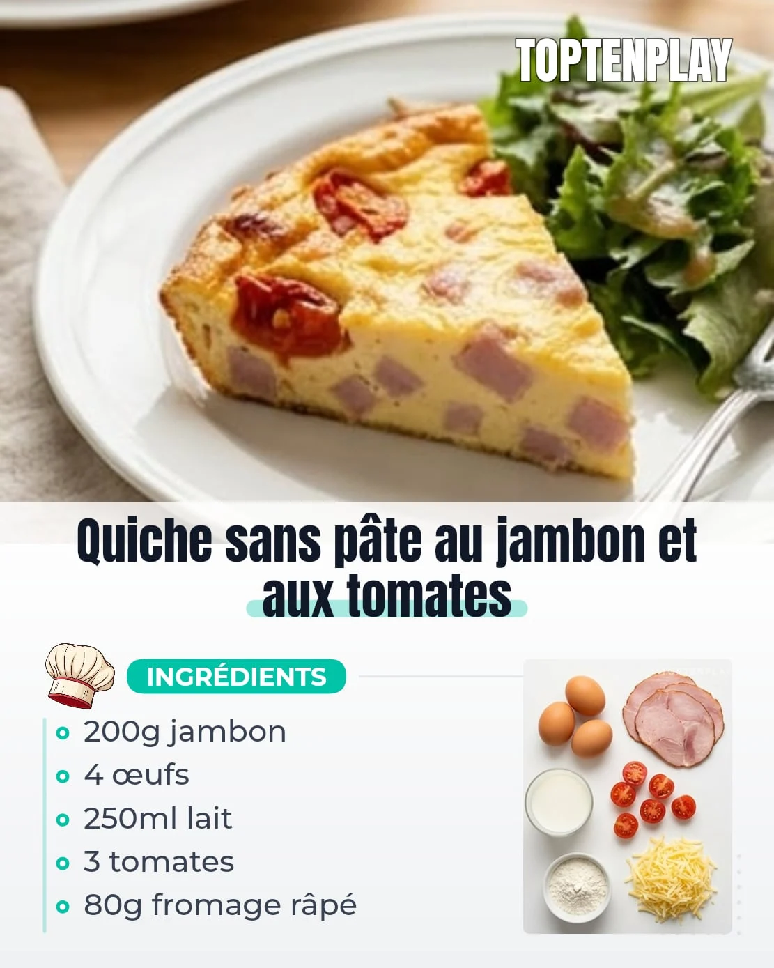 Quiche sans pâte au jambon et aux tomates