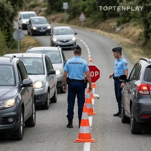Contrôle de sécurité sur une route départementale