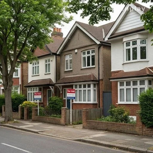 Trois petits biens immobiliers locatifs alignés dans une rue résidentielle