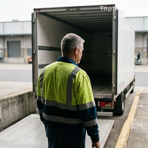 Chauffeur routier de dos devant son camion, départ en retraite anticipée