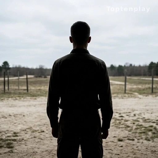Silhouette d'un appelé de dos sur un terrain militaire, génération X service national
