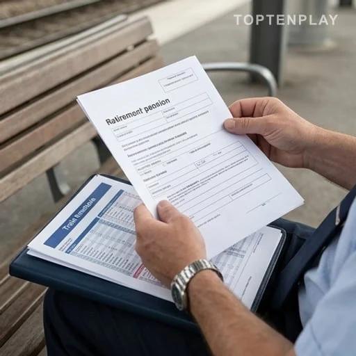 Document de retraite SNCF tenu sur un banc