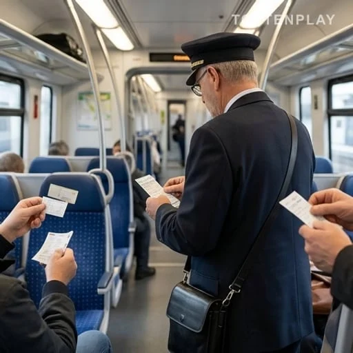 Contrôleuse vérifiant des billets dans un train