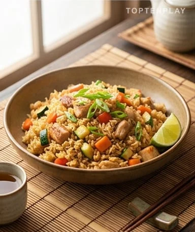 Riz sauté au poulet et légumes