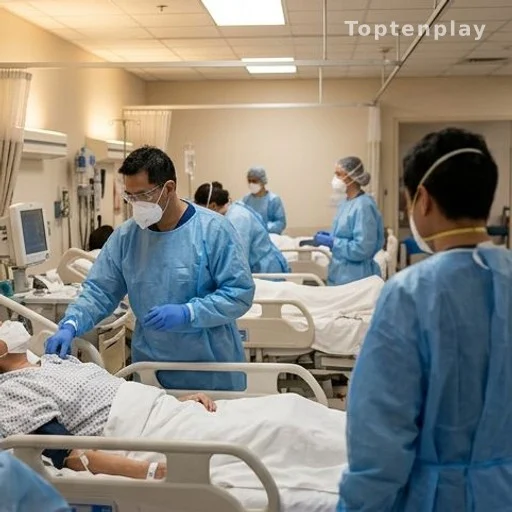 Personnel médical en service dans un service hospitalier lors d'une épidémie