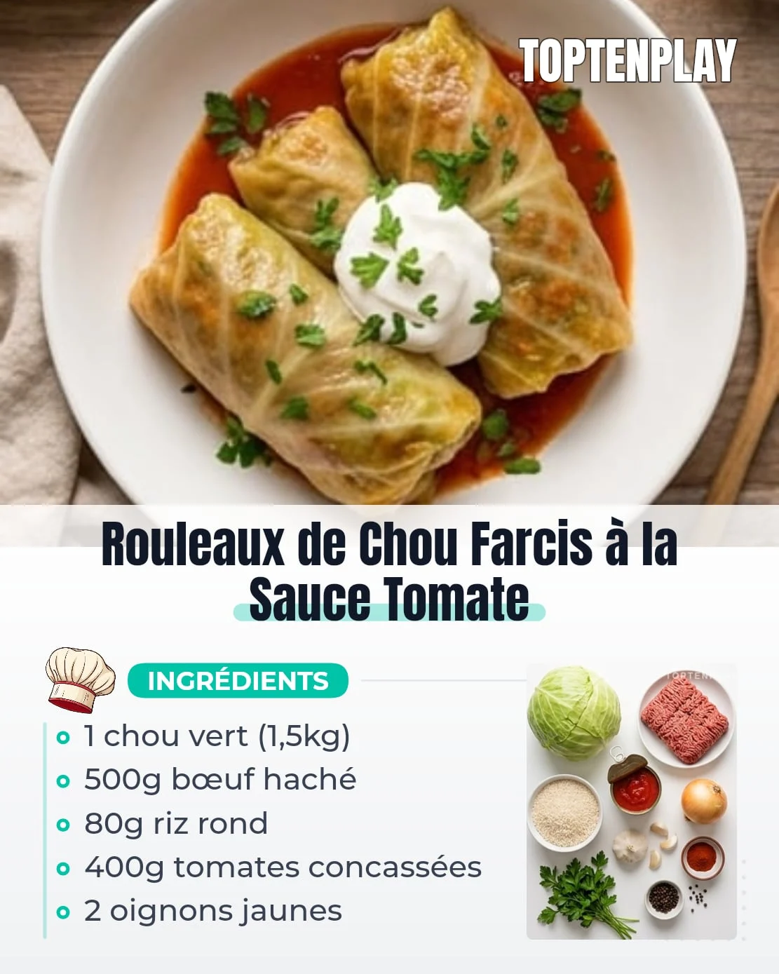 Rouleaux de Chou Farcis à la Sauce Tomate