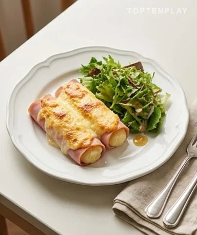Rouleaux de Jambon de Dinde Gratinés, Purée Maison et Béchamel
