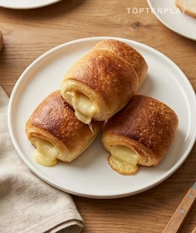 Rouleaux de pain de mie jambon-fromage dorés