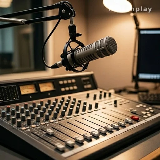 Microphone et console de mixage dans un studio radio