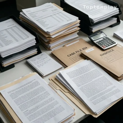Documents comptables sur un bureau, preuves dans une affaire judiciaire