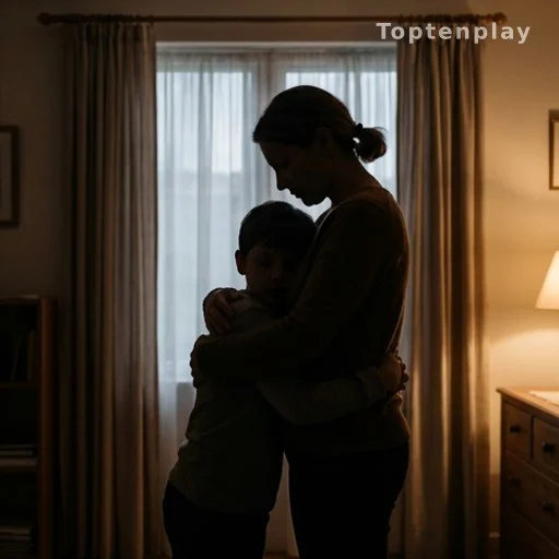 Silhouette d'une mère et son enfant retrouvant après une longue séparation
