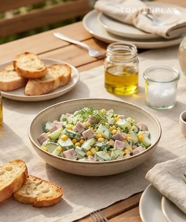 Salade crémeuse concombre, dinde et maïs