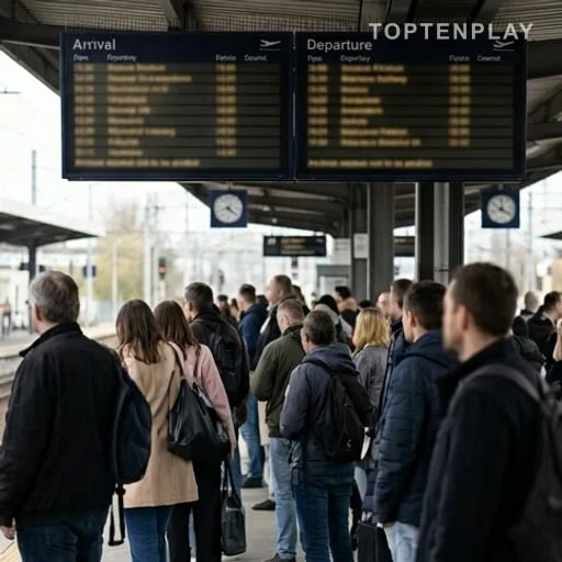 Voyageurs anonymes sur un quai de train perturbé