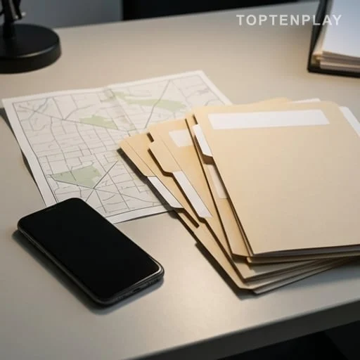 Téléphone posé sur un dossier d’enquête judiciaire