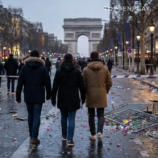 Rue parisienne après des incidents liés à la sécurité