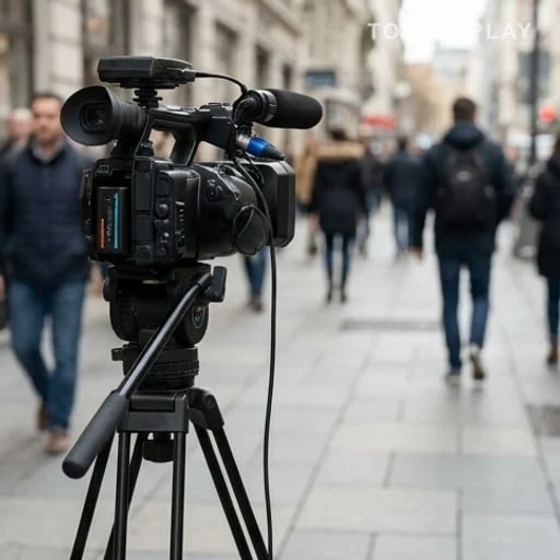 Caméra de terrain lors d’un reportage d’actualité