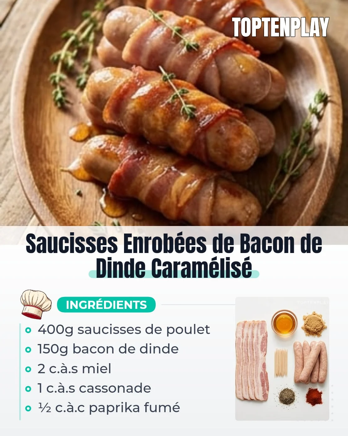 Saucisses Enrobées de Bacon de Dinde Caramélisé