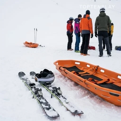 Casque et skis évoquant l’accident de santé
