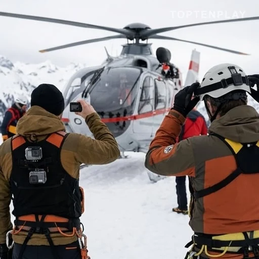 Secouristes retirant du matériel avant un vol